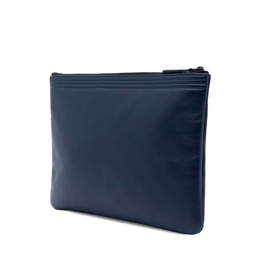 Chanel Medium Bicolor Lambskin Boy O Case Clutch Blue Leather Very good - Back View