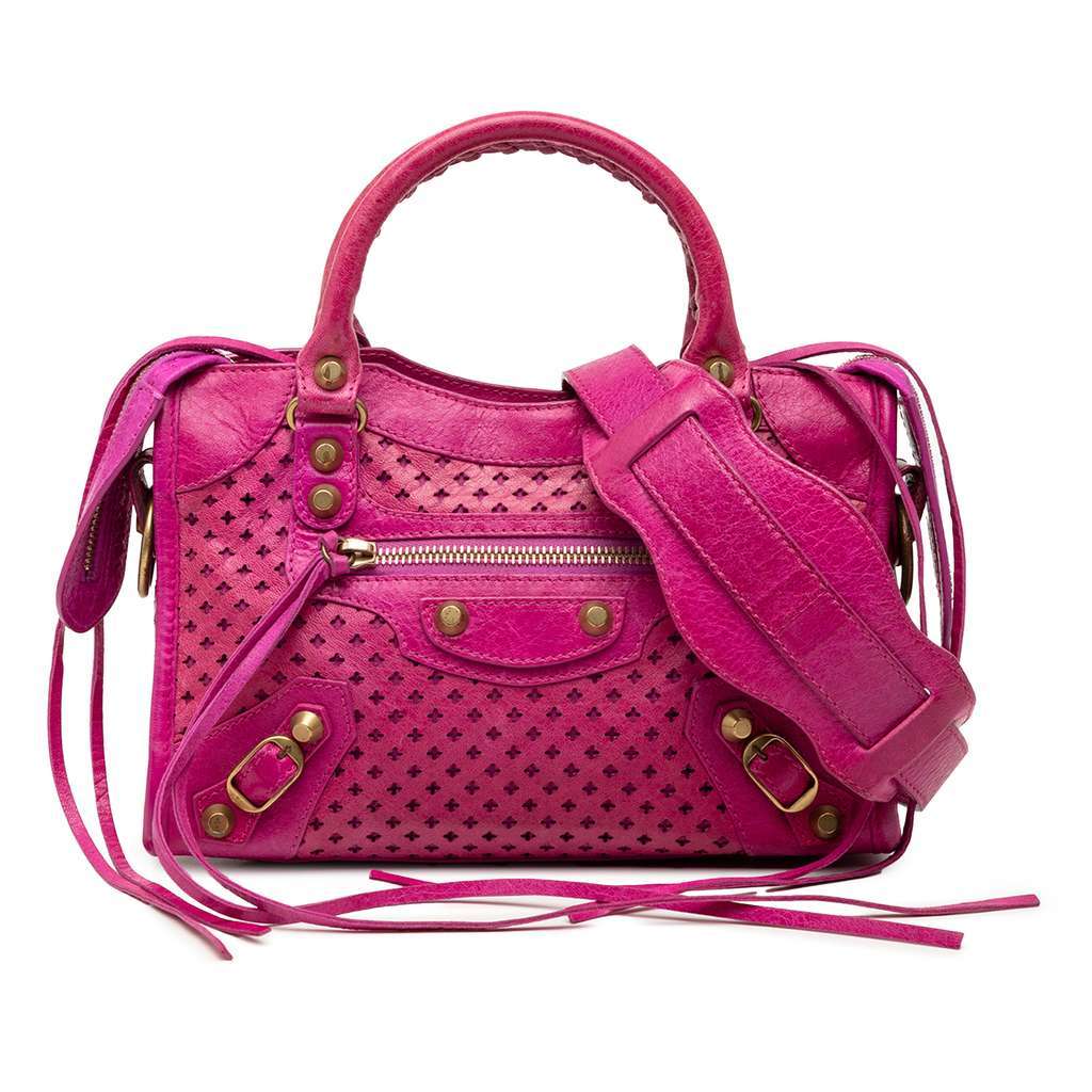Balenciaga Mini Lambskin Motocross Stadio Laser Cut Cross Classic City Satchel Pink Leather Very good - Front View