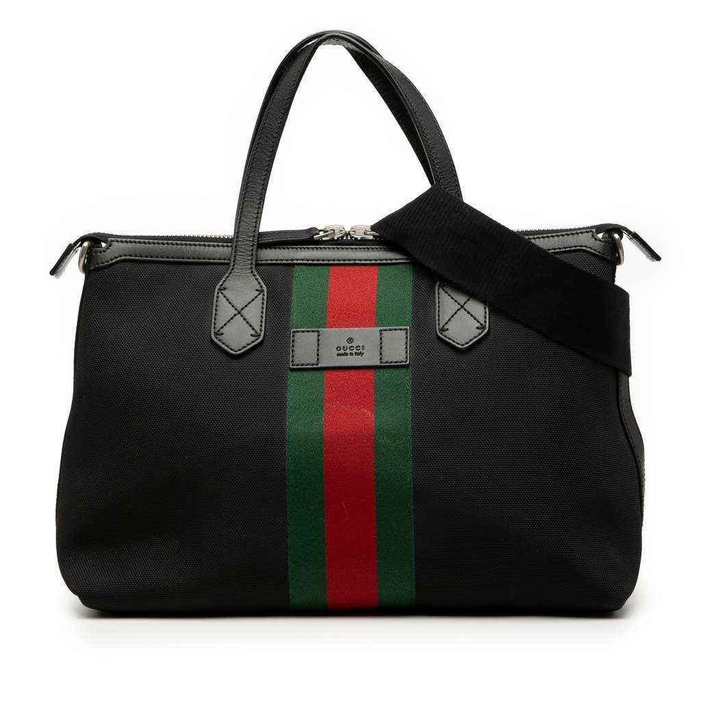 Gucci Canvas Techno Web Satchel Black Canvas Very good - Front View