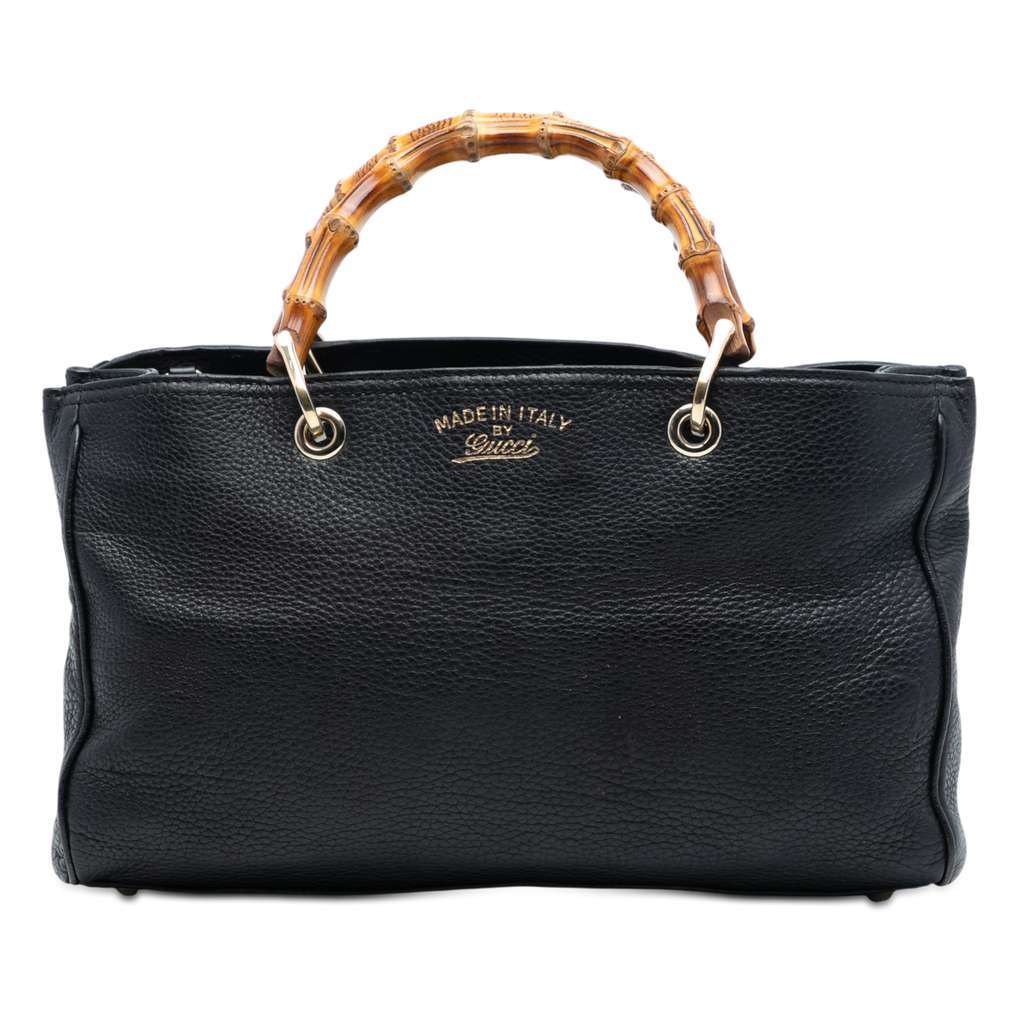 Gucci Medium Calfskin Bamboo Shopper Satchel Black Leather Very good condition - Front View