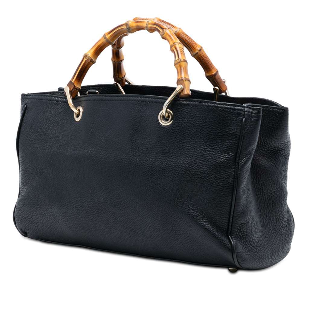 Gucci Medium Calfskin Bamboo Shopper Satchel Black Leather Very good condition - Back View