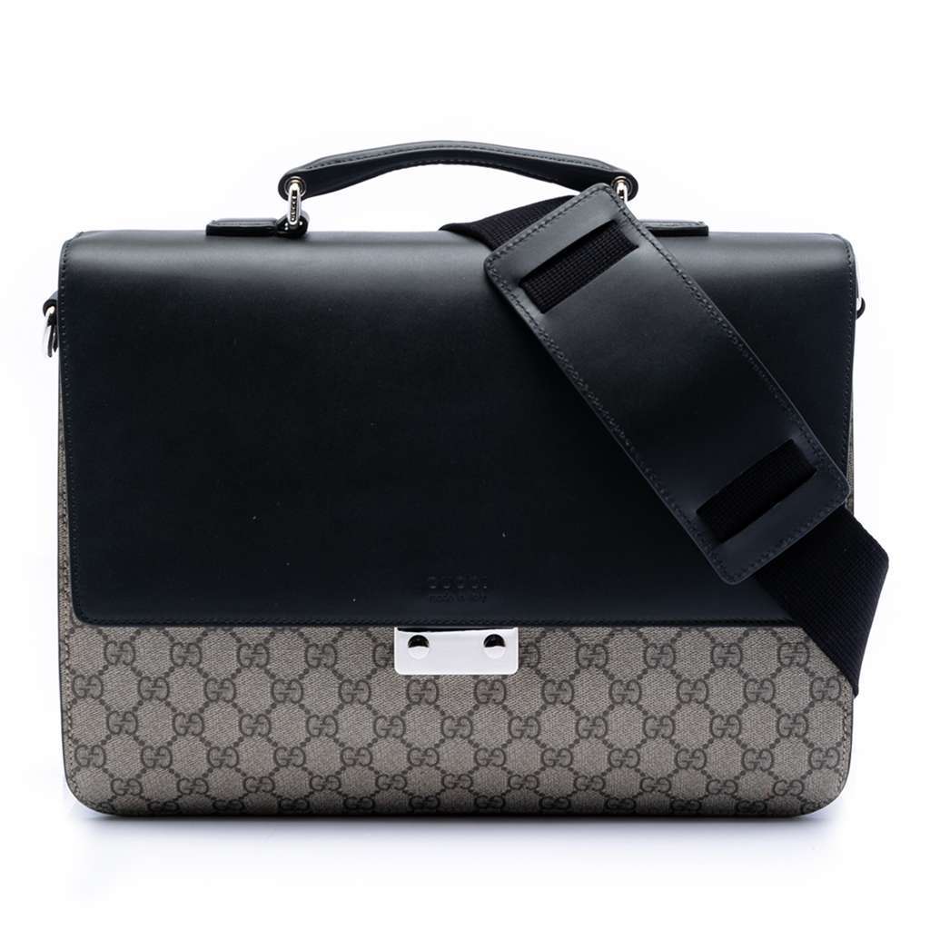 Gucci GG Supreme Briefcase Brown Canvas Very good condition - Front View