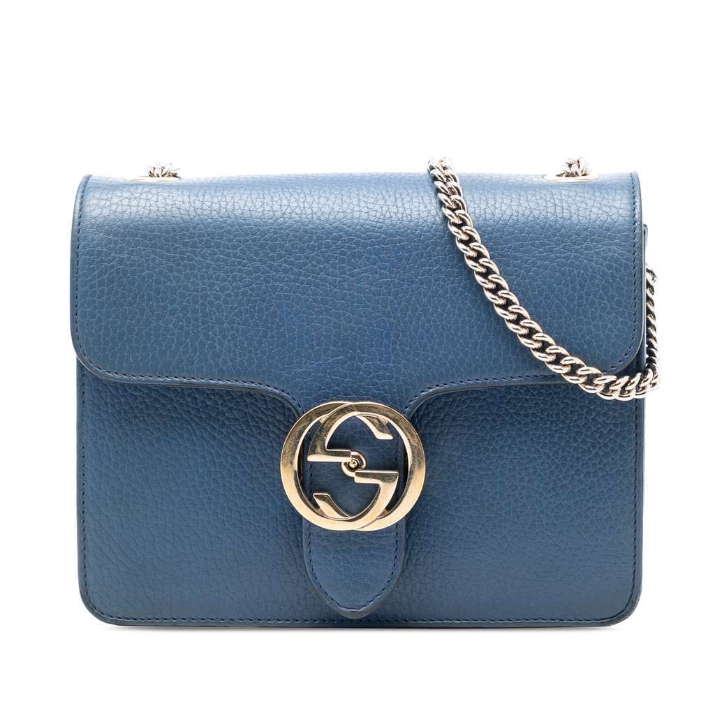 Gucci Small Dollar Calfskin Interlocking G Crossbody Blue Leather Very good - Front View