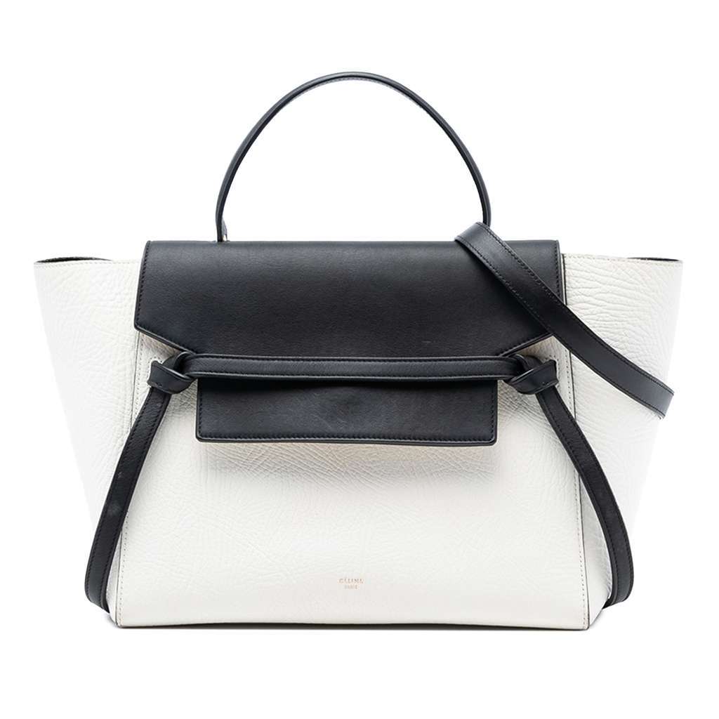 Celine Mini Bicolor Grained Calfskin Belt Bag White Leather Very good - Front View