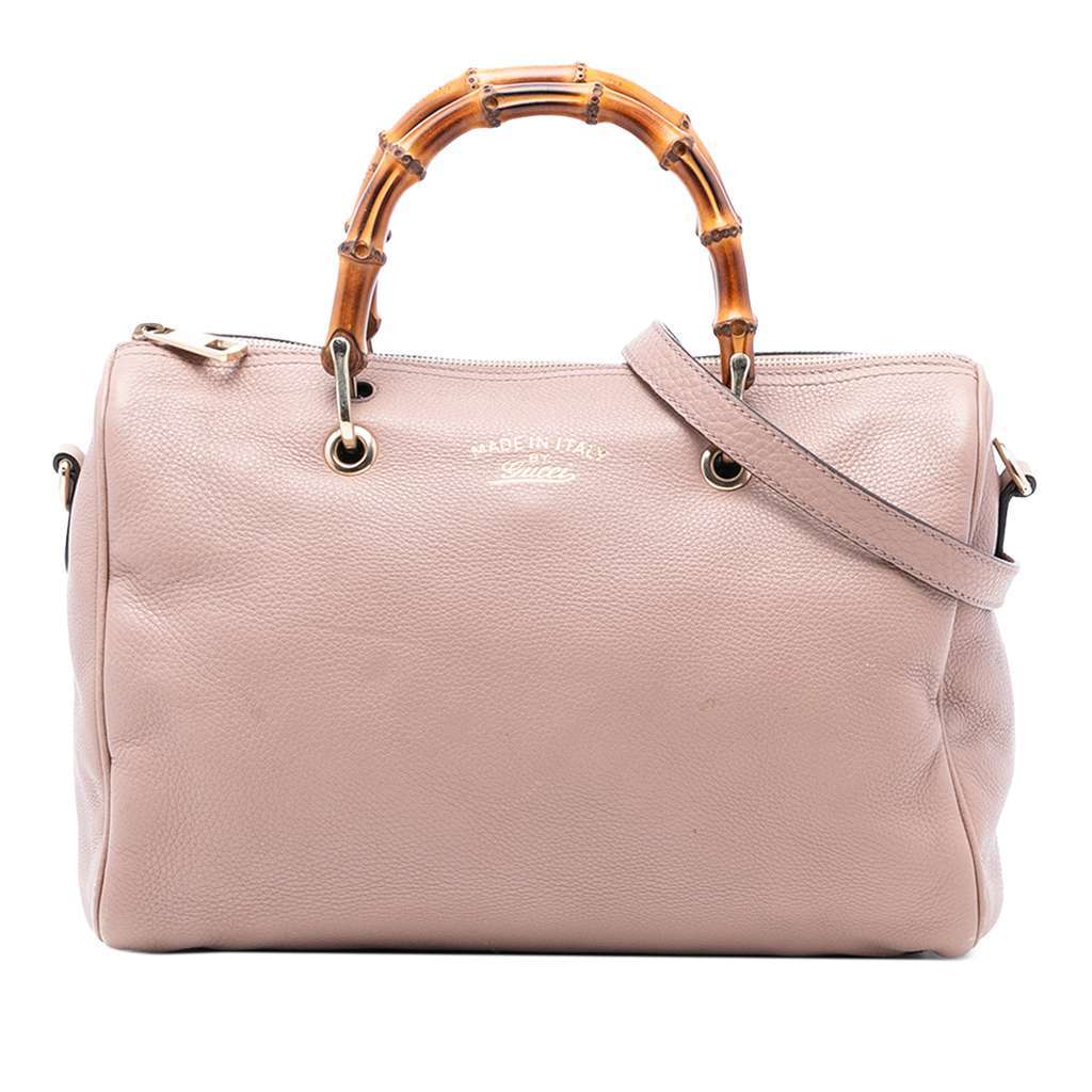 Gucci Medium Calfskin Bamboo Shopper Boston Bag Pink Leather Very good - Front View
