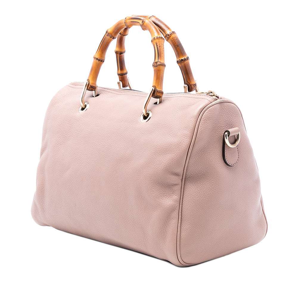 Gucci Medium Calfskin Bamboo Shopper Boston Bag Pink Leather Very good - Back View