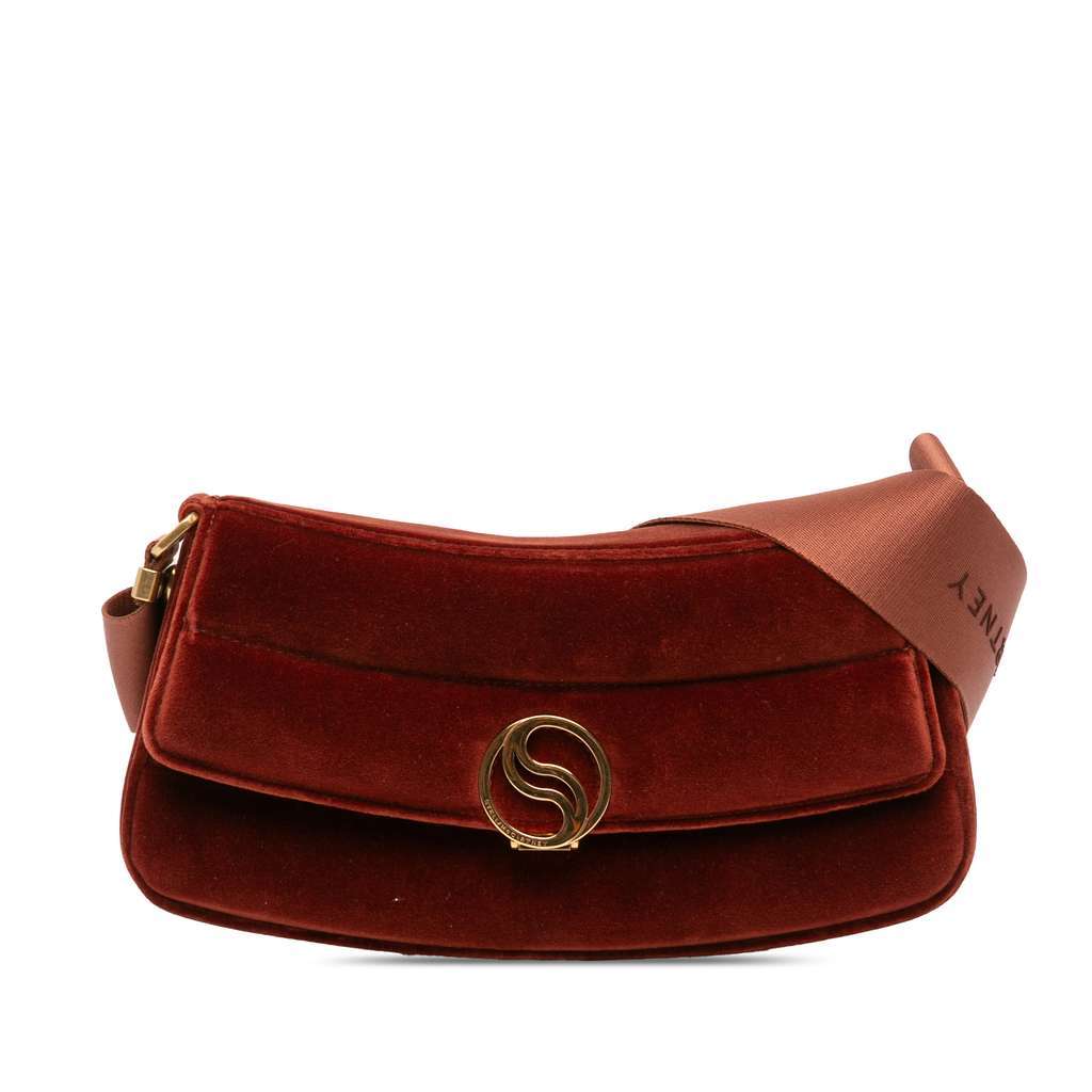 Stella McCartney Faux Velvet S Wave Padded Shoulder Bag Red Cotton Very good condition - Front View