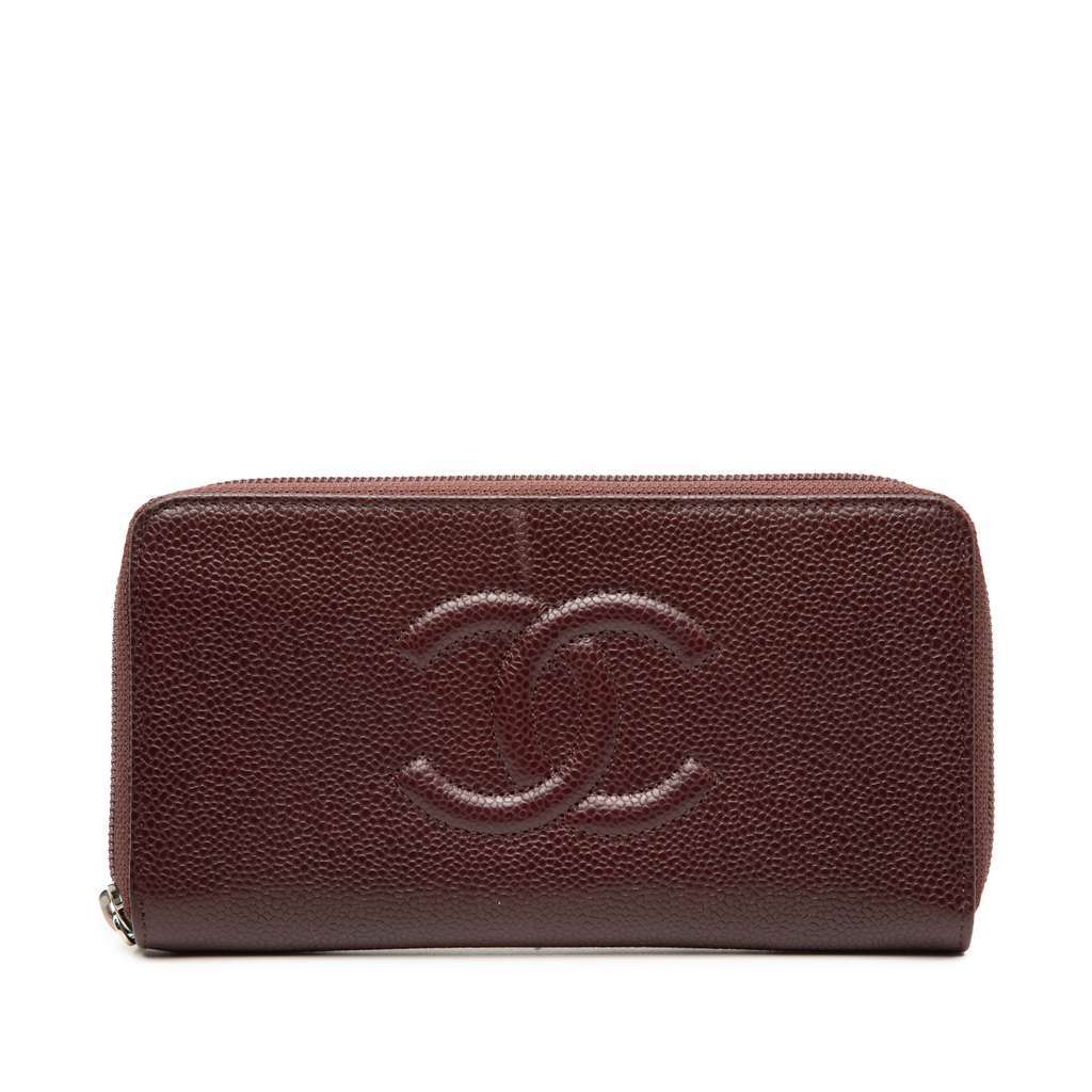 Chanel CC Caviar Zip Around Wallet Red Leather Very good - Front View