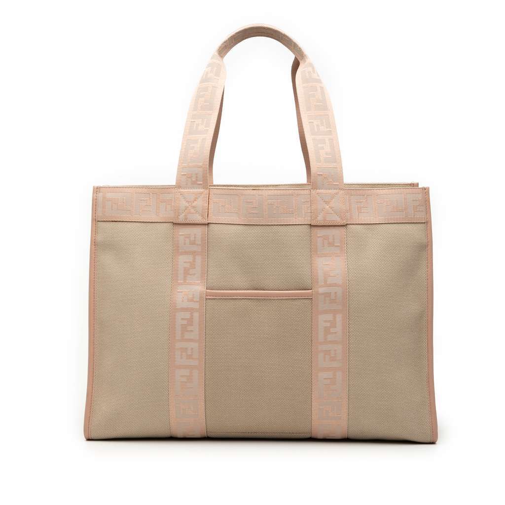 Fendi Zucca Trimmed Canvas Tote Brown Canvas Very good - Front View