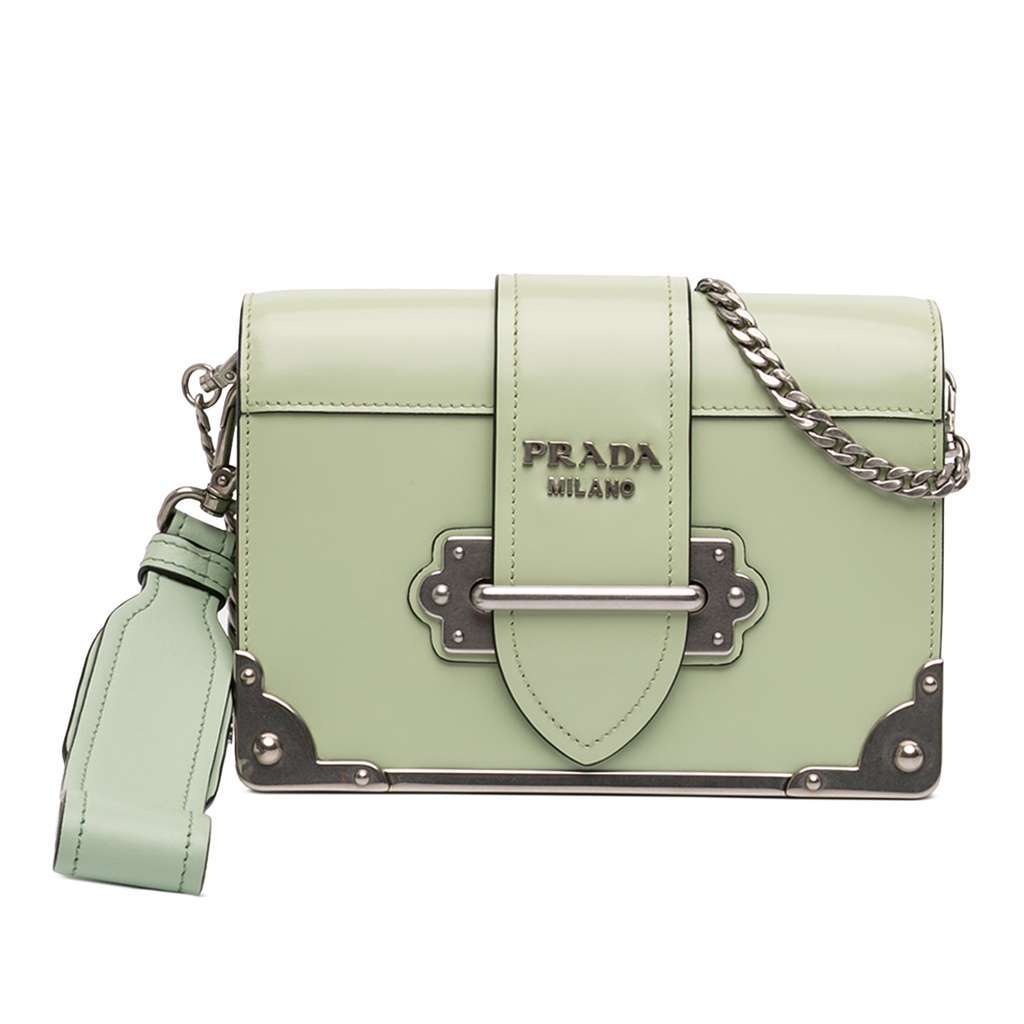 Prada Spazzolato Soft Calfskin Cahier Crossbody Green Leather Very good - Front View