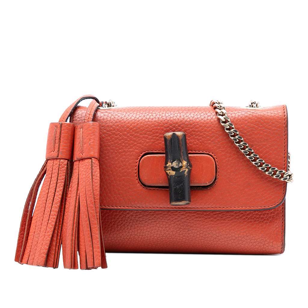 Gucci Small Leather Miss Bamboo Crossbody Orange Leather Very good - Front View