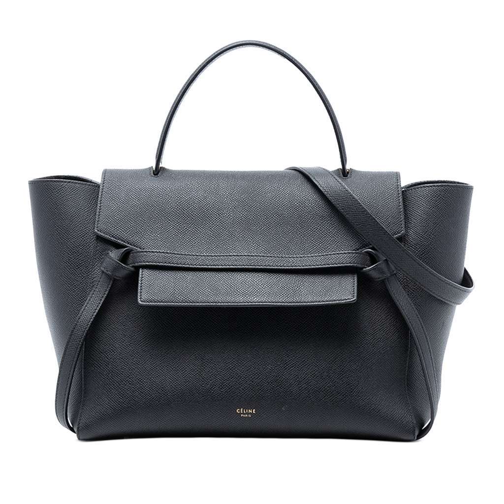 Celine Mini Grained Calfskin Belt Bag Black Leather Good - Front View
