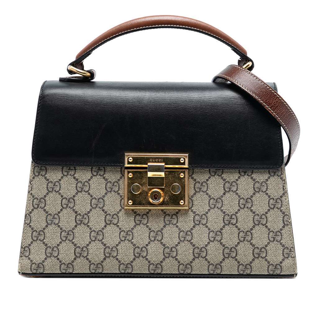 Gucci Small GG Supreme Padlock Satchel Brown Canvas Very good condition - Front View