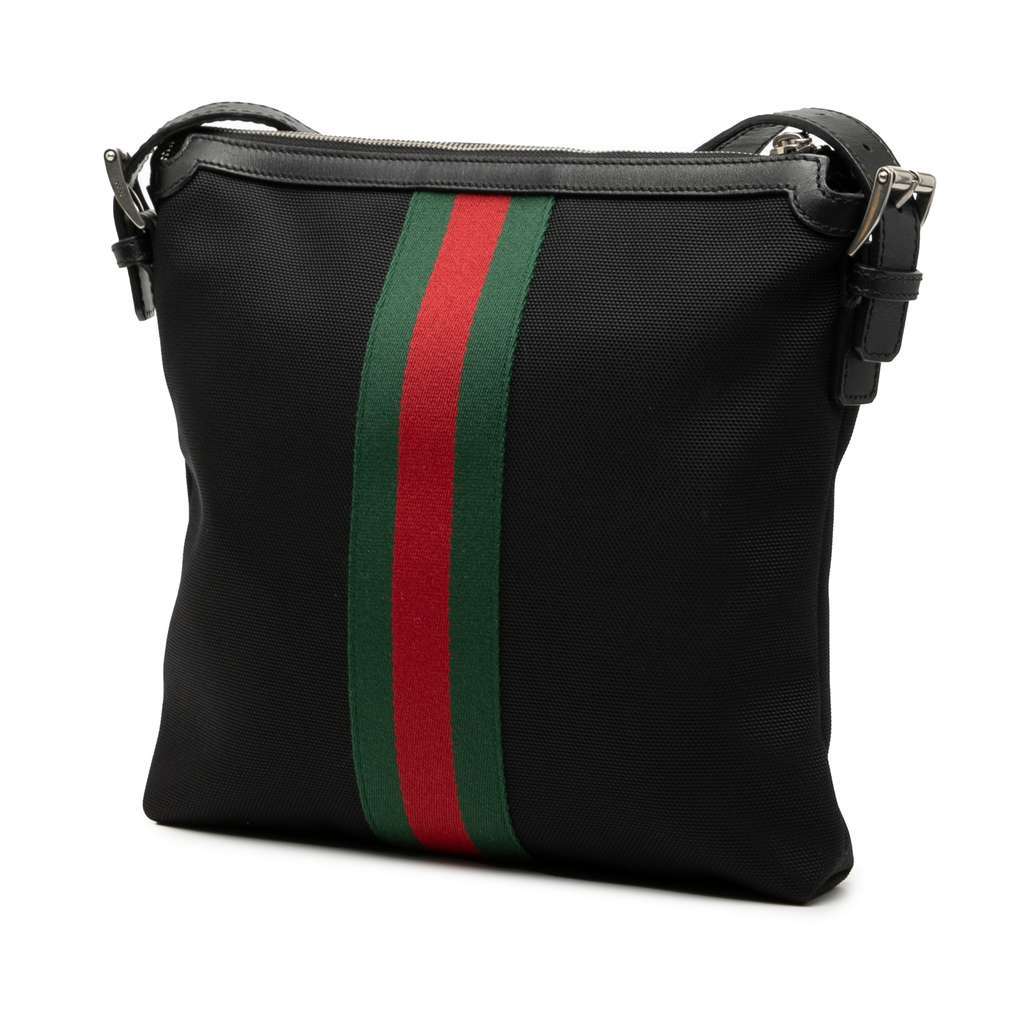 Gucci GG Techno Canvas Web Messenger Bag Black Canvas Good - Back View