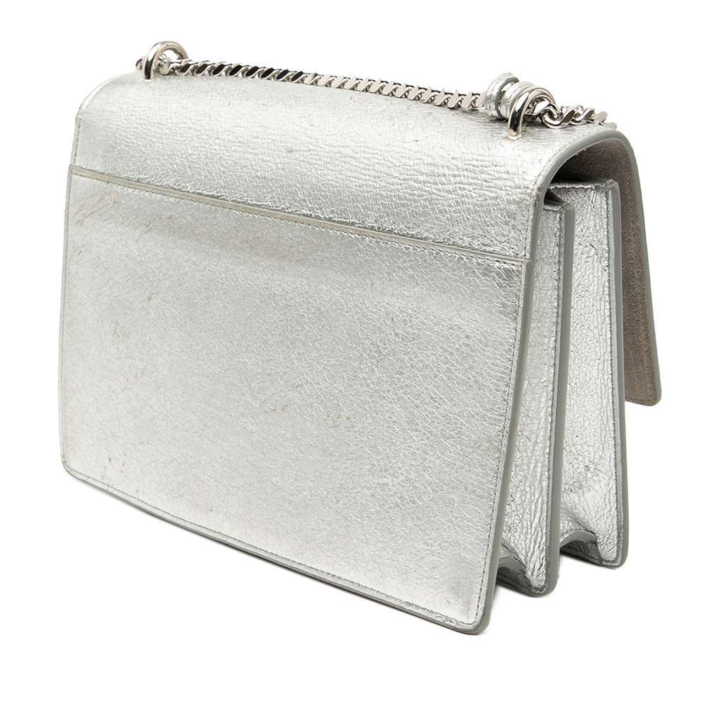 Saint Laurent Medium Metallic Calfskin Monogram Sunset Crossbody Silver Leather Good - Back View