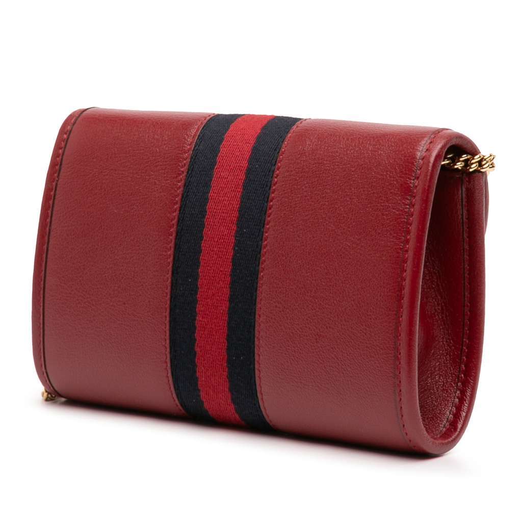 Gucci Mini Leather Rajah Web Chain Crossbody Red Leather Very good condition - Back View