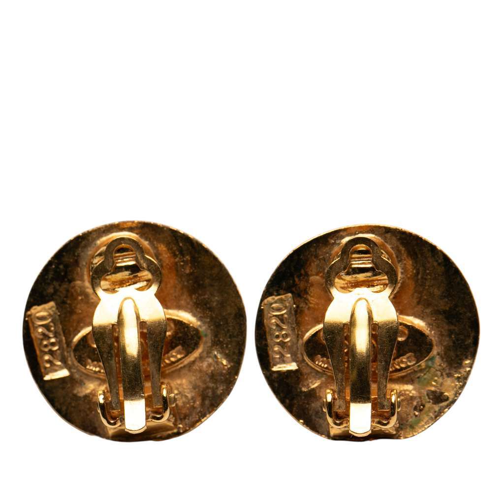 Chanel Gold Plated CC Round Clip On Earrings Gold Metal Very good - Back View