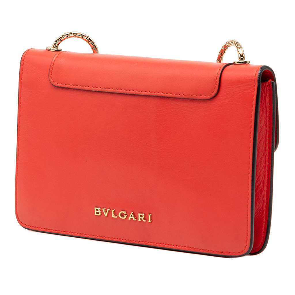 Bvlgari Mini Calfskin Serpenti Forever Clutch with Chain Red Leather Very good condition - Back View