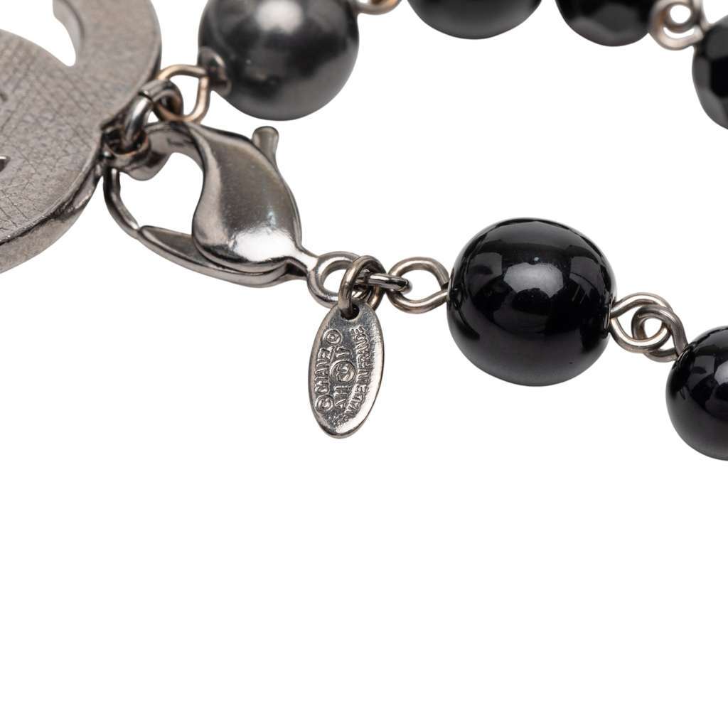 Chanel Silver Plated CC Faux Pearl Bracelet Silver Metal Very good - Model View