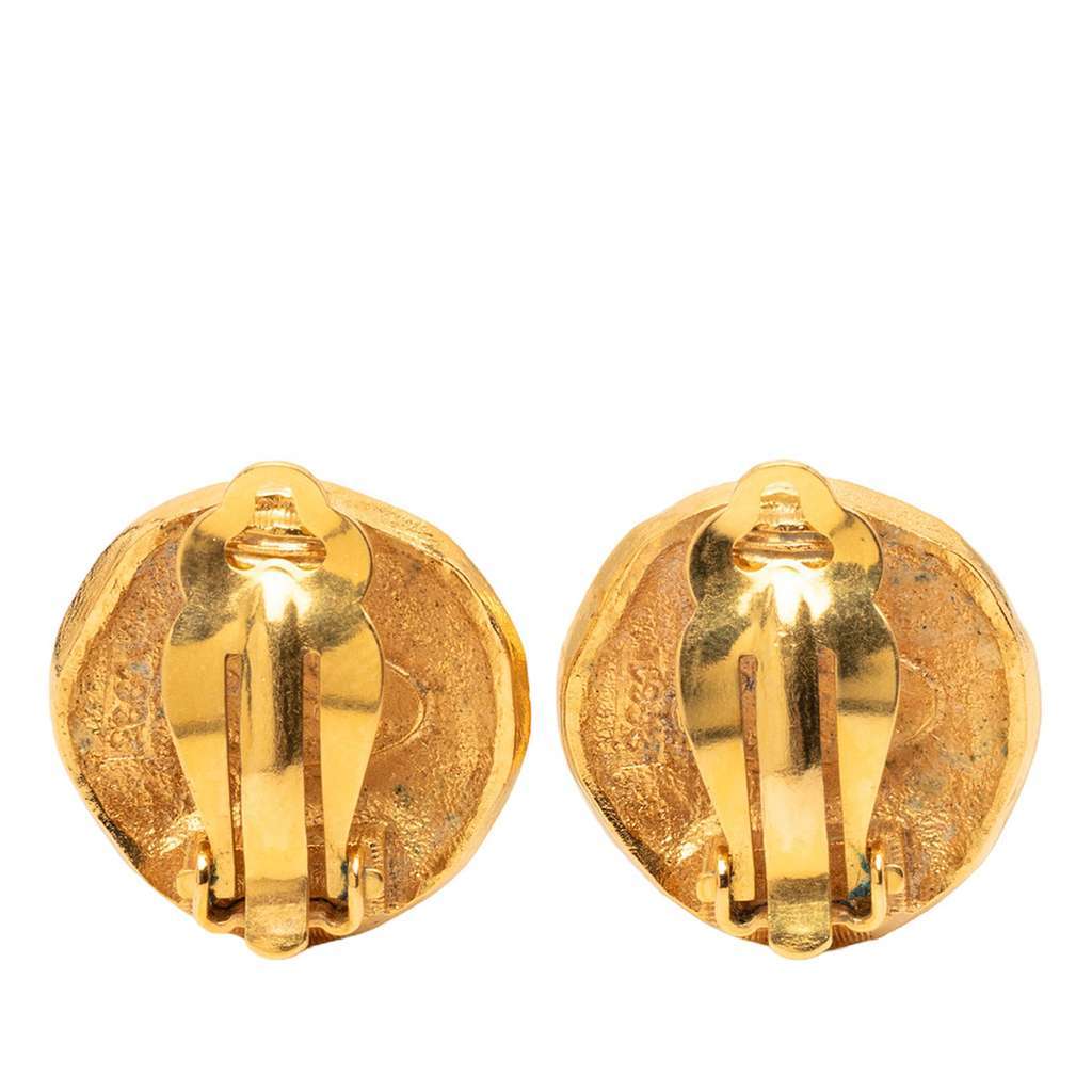 Chanel Gold Plated Logo and Lion Clip On Earrings Gold Metal Very good condition - Back View