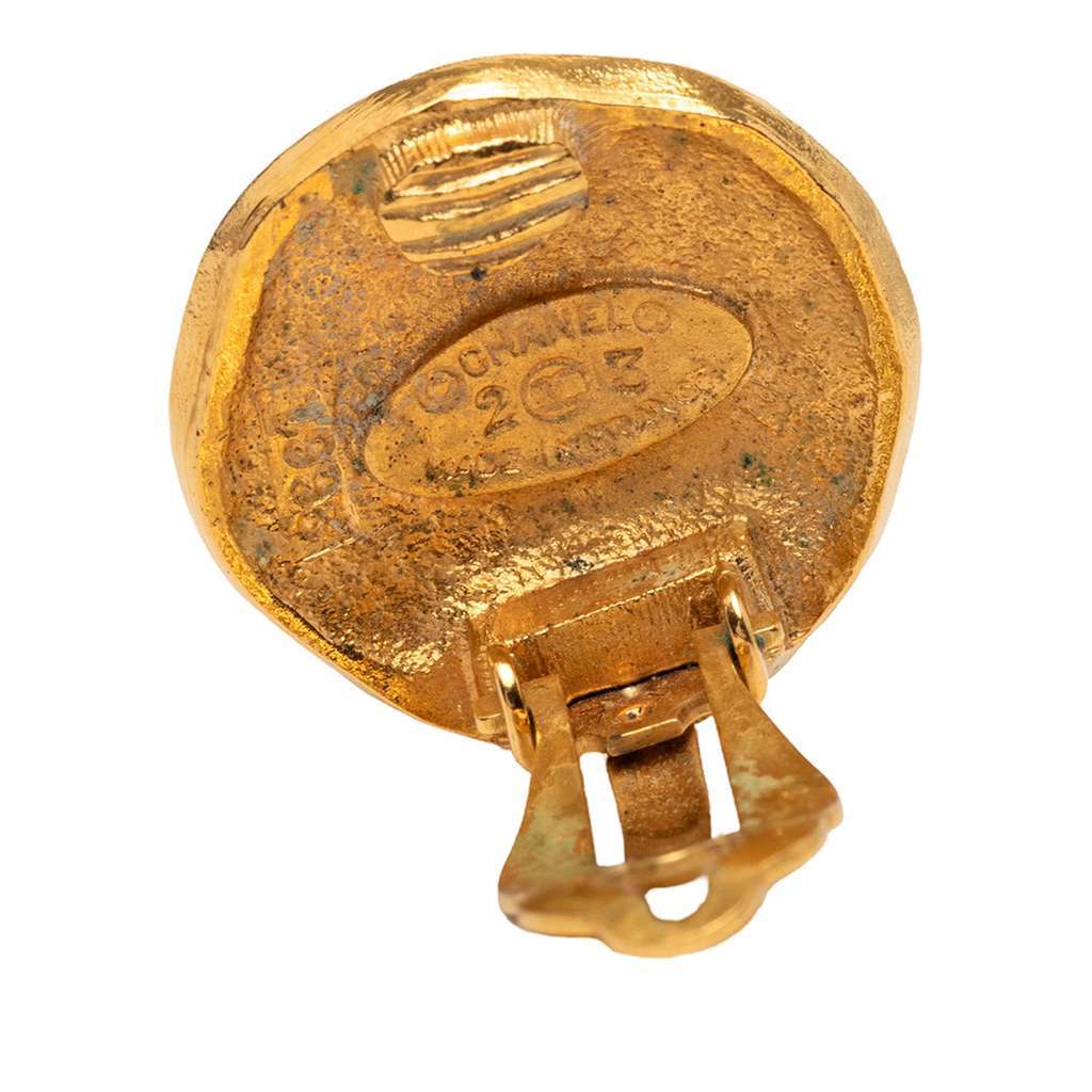 Chanel Gold Plated Logo and Lion Clip On Earrings Gold Metal Very good condition - Inside View