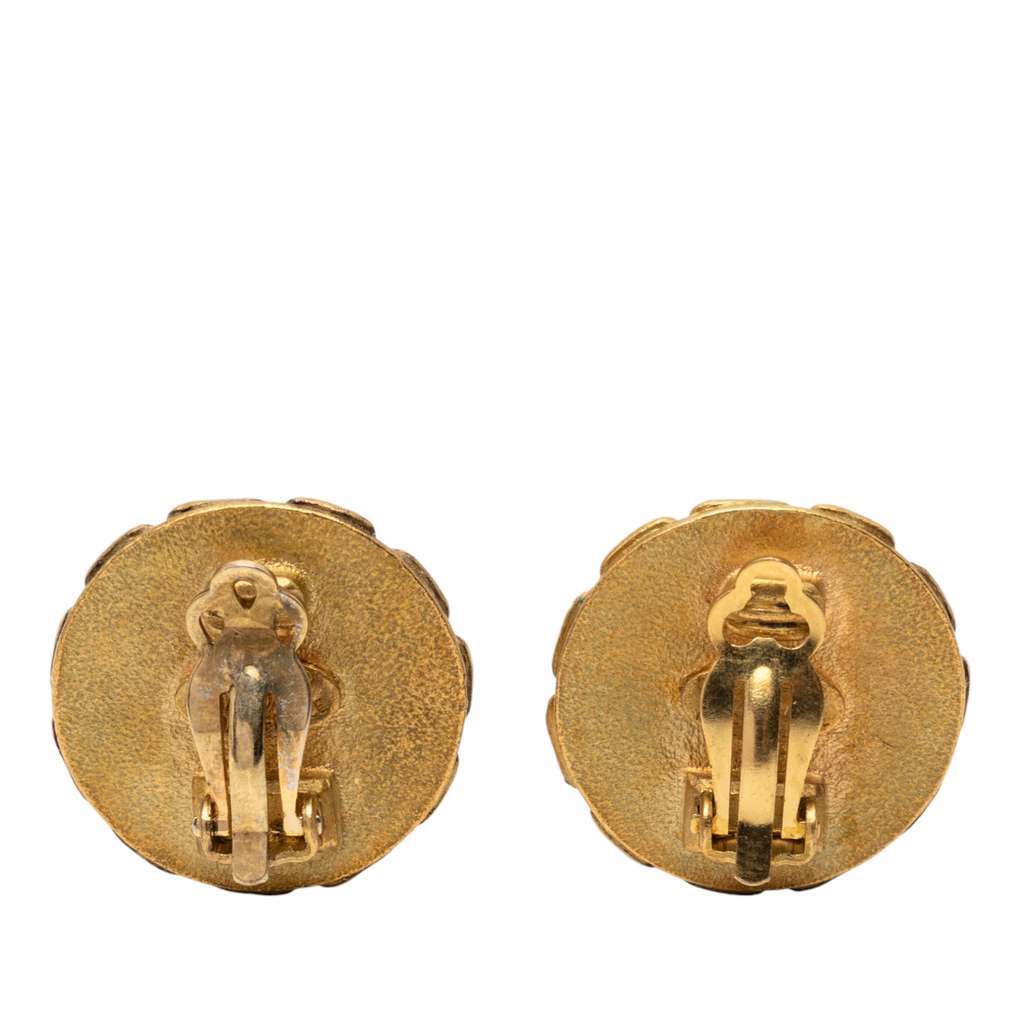 Chanel Gold Plated Resin CC Chain Round Clip On Earrings Gold Metal Very good condition - Back View