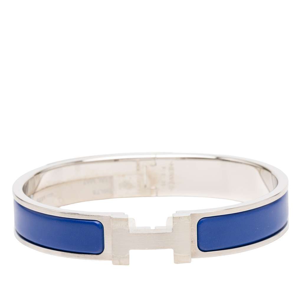 Hermès Narrow Enamel Clic H Bracelet PM Blue Very good condition - Front View