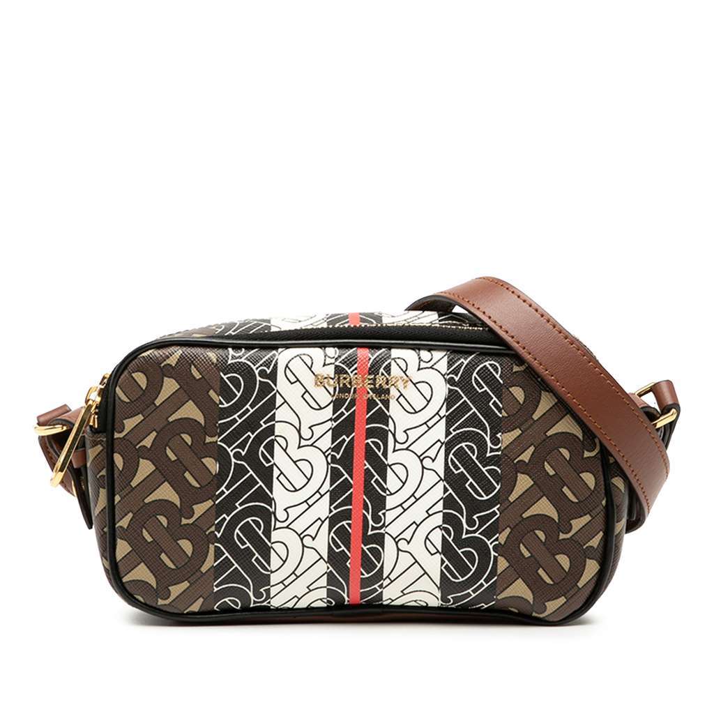 Burberry TB Monogram E-Canvas Stripe Camera Bag Brown Canvas Very good - Front View