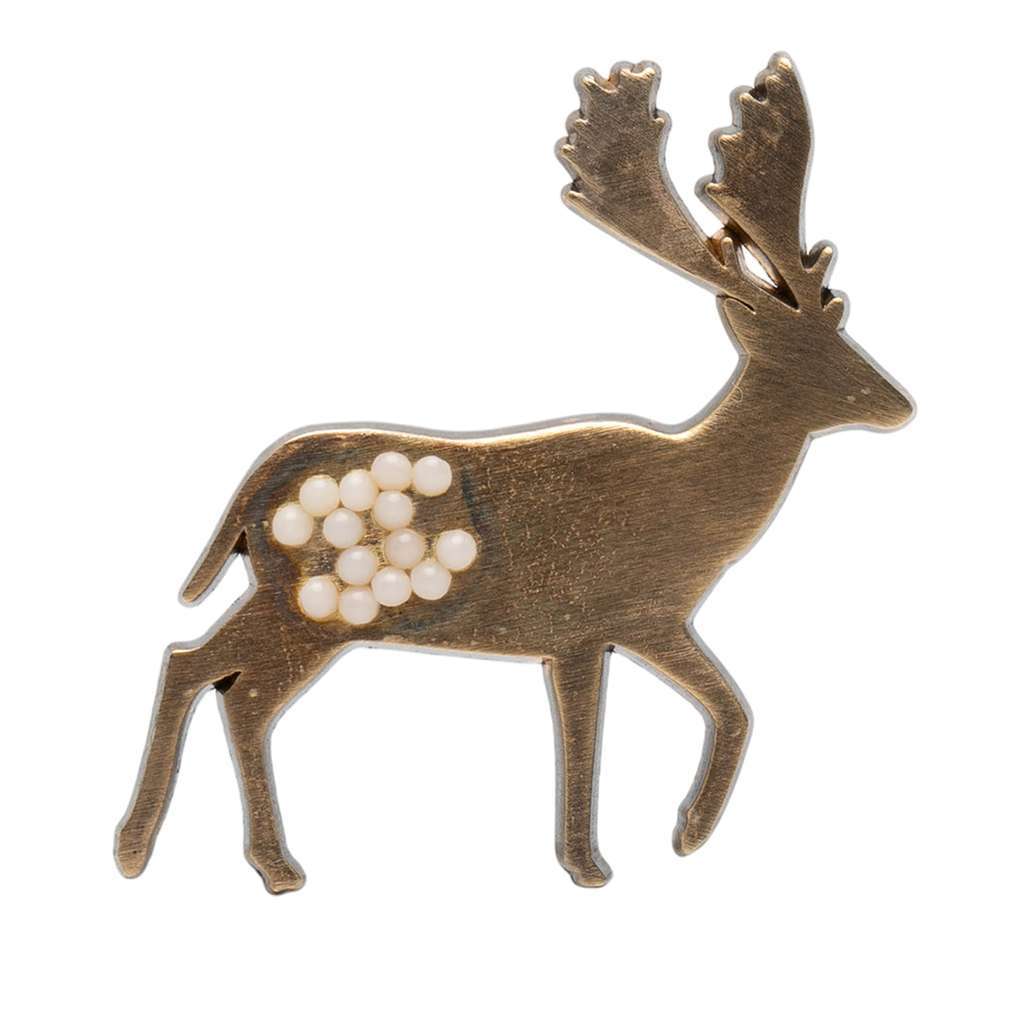 Chanel CC Gold Plated Faux Pearl Deer Brooch Gold Metal Very good - Front View