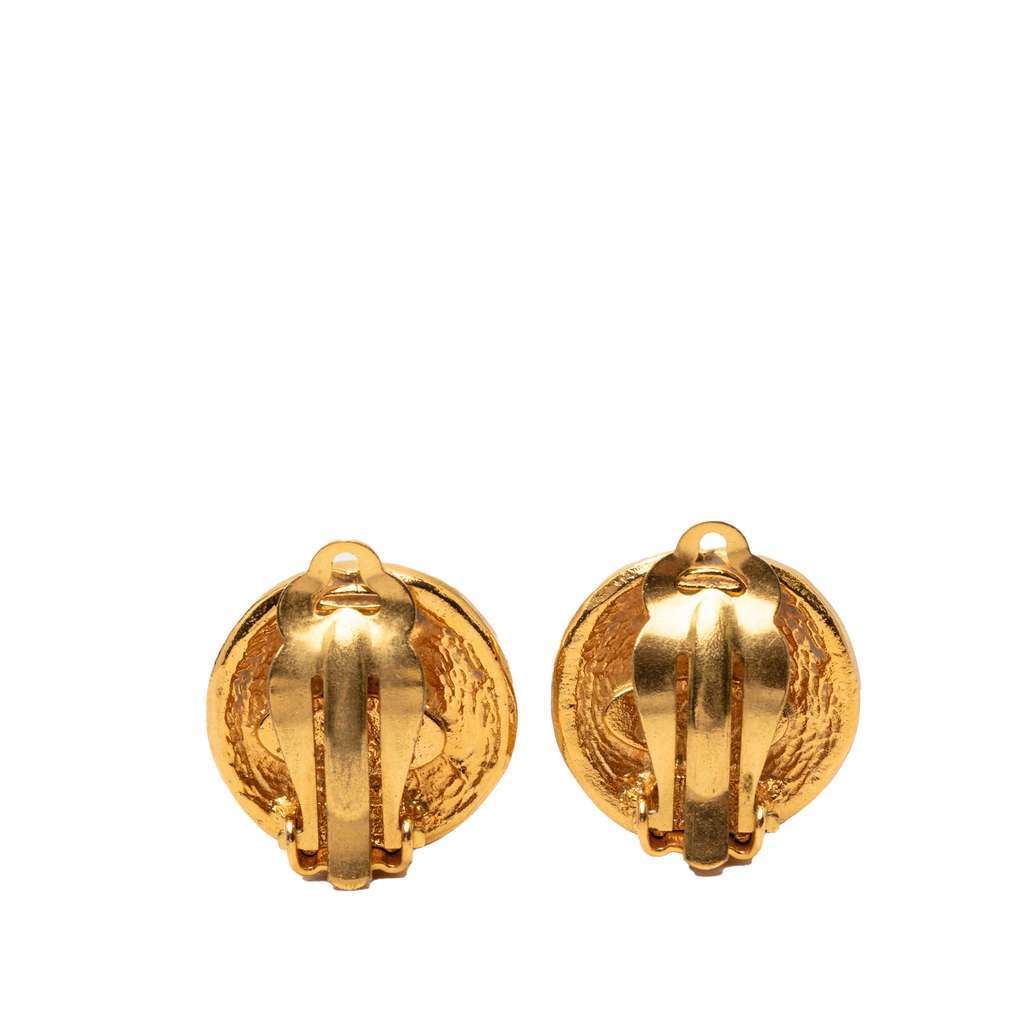 Chanel Gold Plated 31 Rue Cambon Round Clip On Earrings Gold Metal Very good - Back View