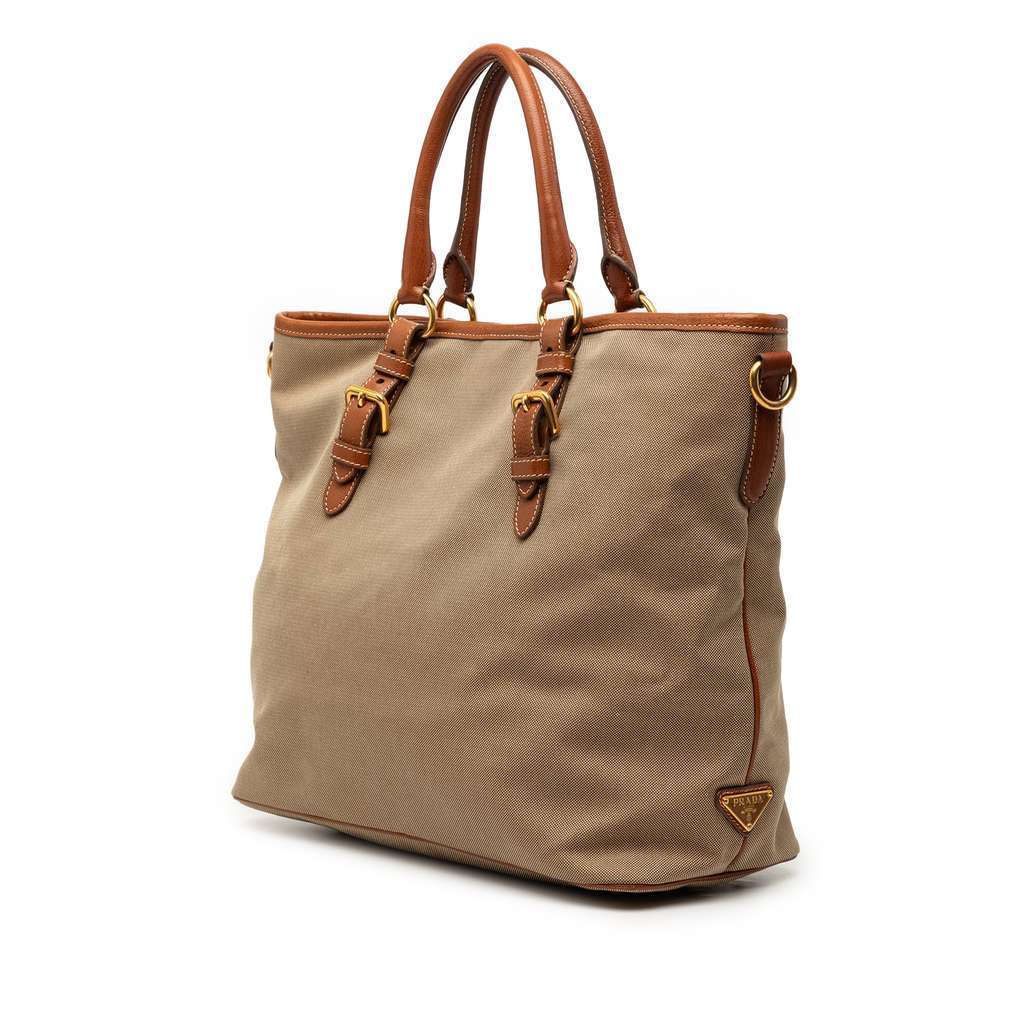 Prada Canvas Canapa Logo Convertible Tote Brown Canvas Very good - Back View