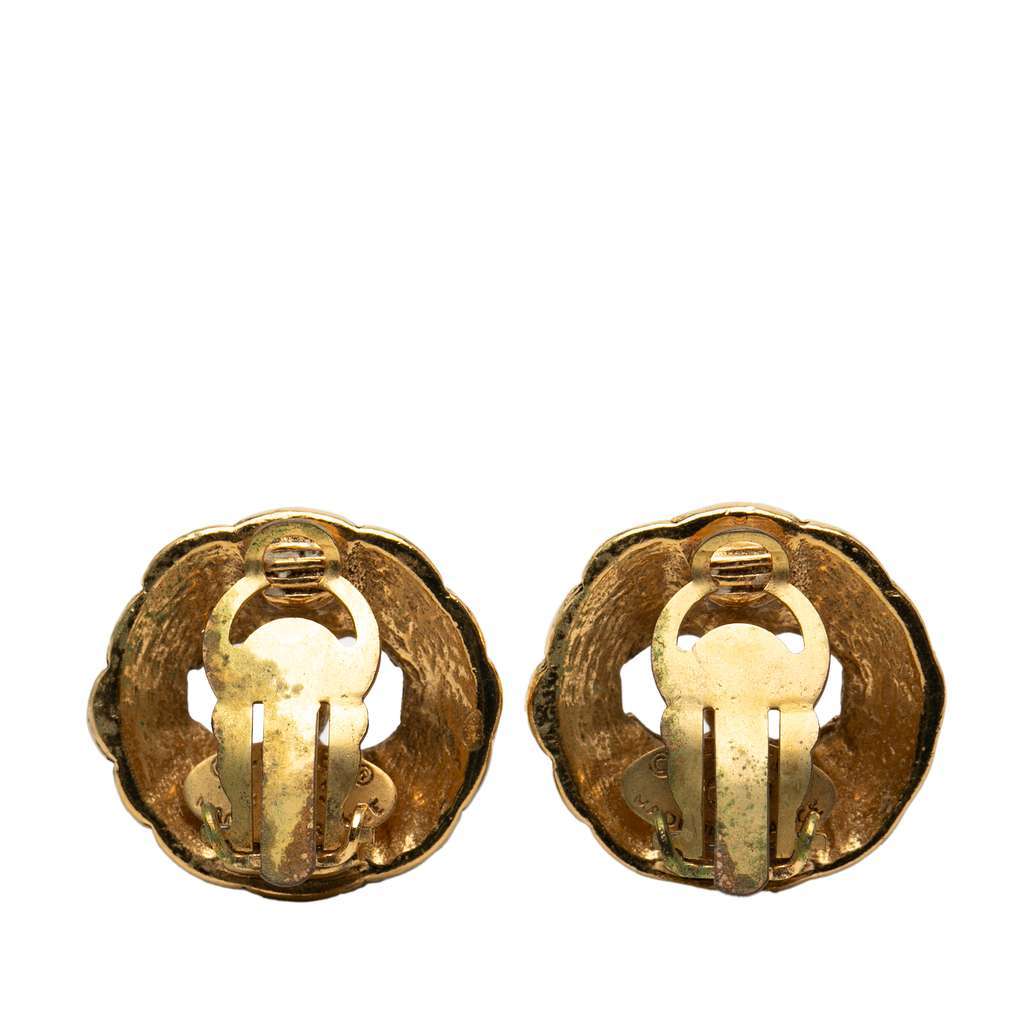 Chanel CC Gold Plated Round Clip On Earrings Gold Metal Very good - Back View