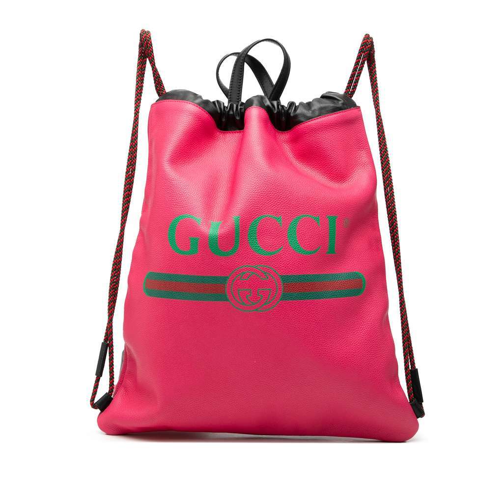 Gucci Leather Logo Drawstring Backpack Pink Leather Very good - Front View