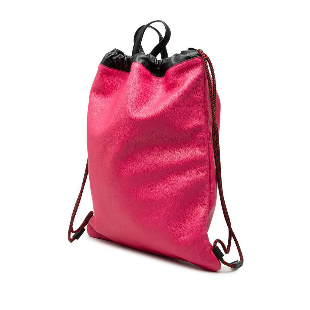 Gucci Leather Logo Drawstring Backpack Pink Leather Very good - Back View