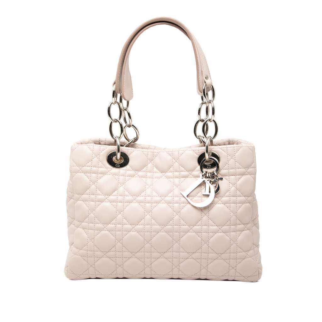Dior Medium Lambskin Cannage Lady Dior Soft Shopping Tote Pink Leather Good condition - Front View