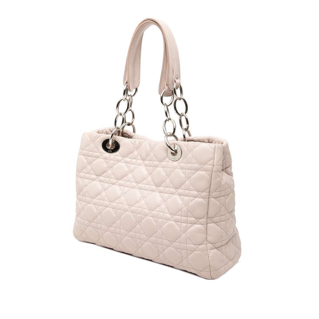 Dior Medium Lambskin Cannage Lady Dior Soft Shopping Tote Pink Leather Good condition - Back View