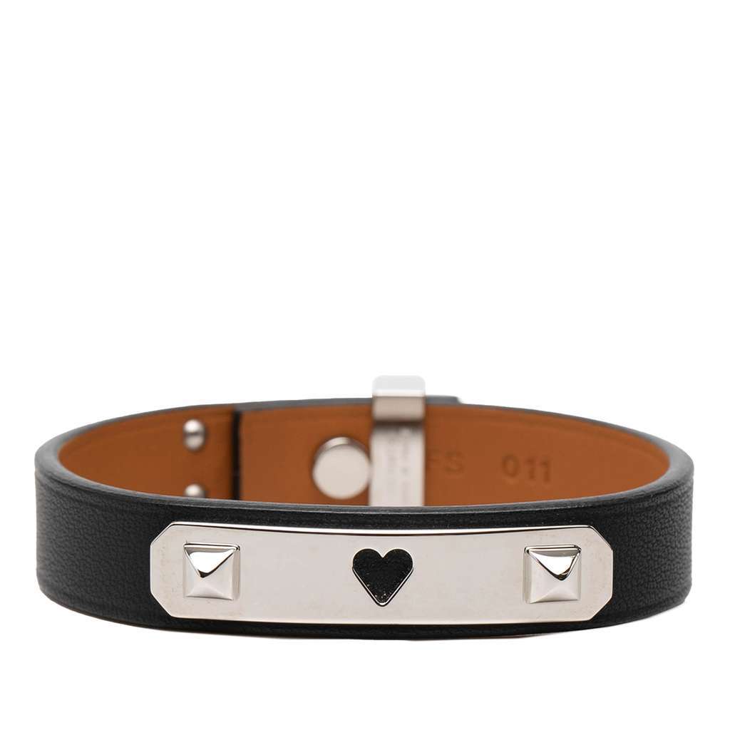 Hermès Swift As De Coeur Bracelet Black Leather Very good condition - Front View