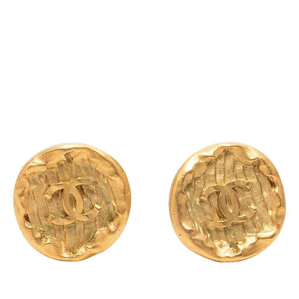 Chanel CC Gold Plated Round Clip On Earrings Gold Metal Very good - Front View