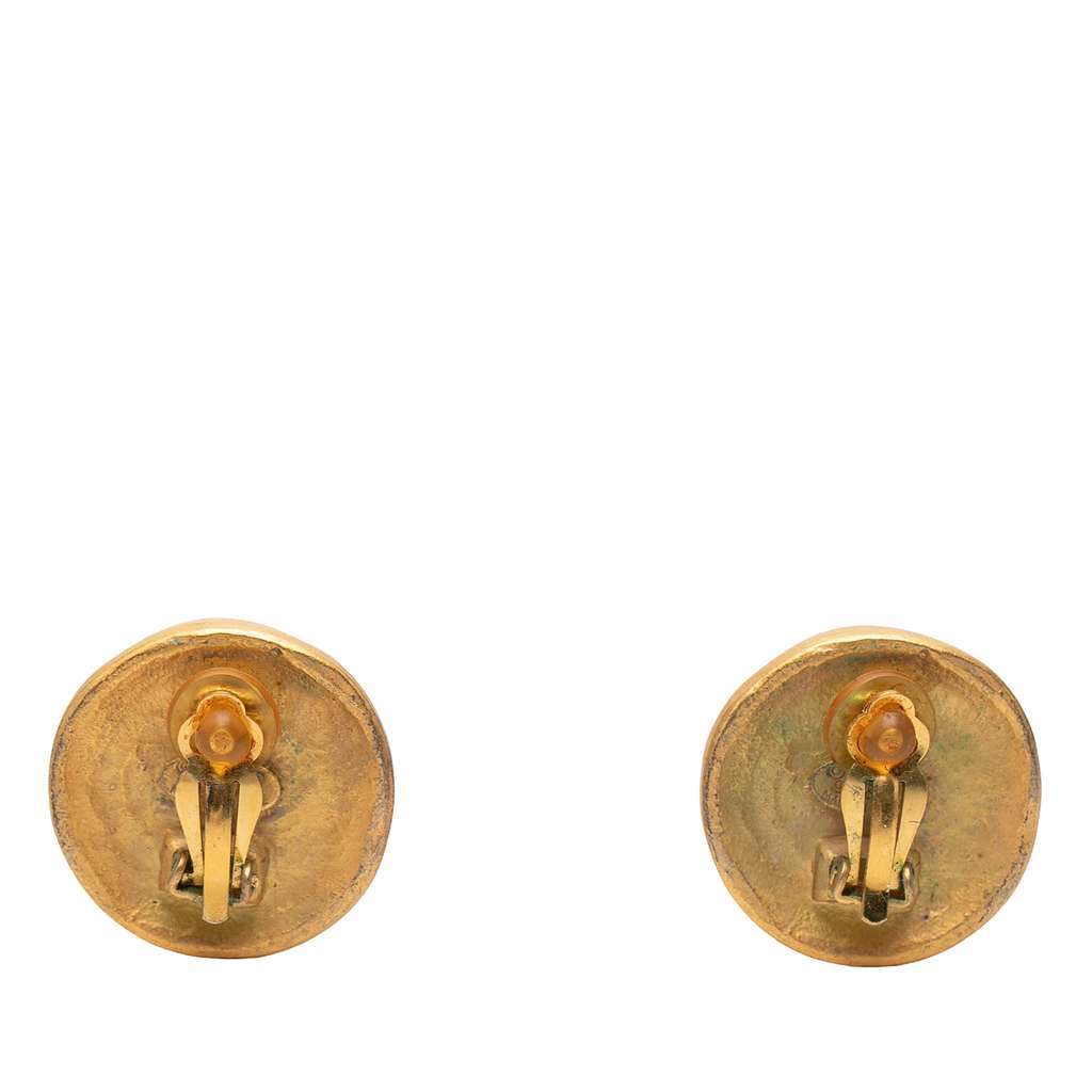 Chanel CC Gold Plated Round Clip On Earrings Gold Metal Very good - Back View