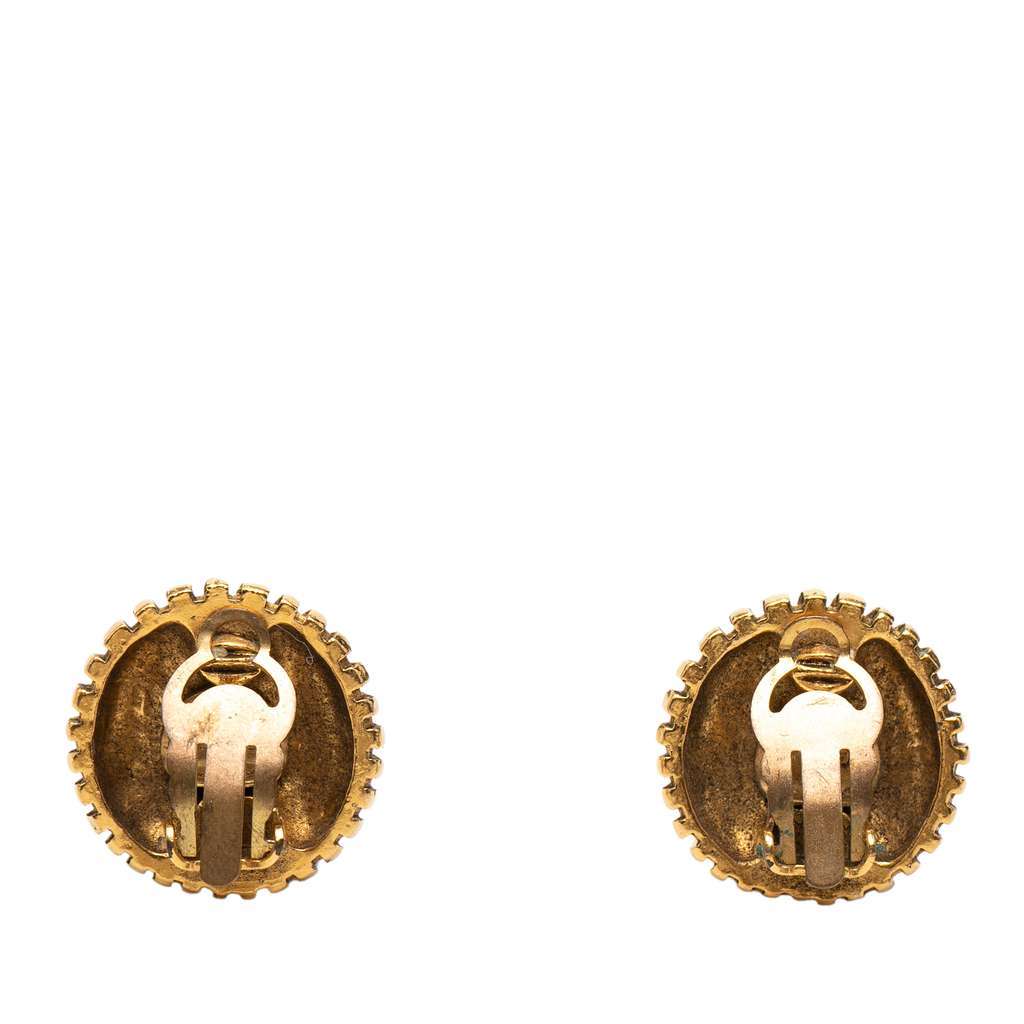 Chanel CC Gold Plated Round Clip on Earrings Gold Metal Very good - Back View