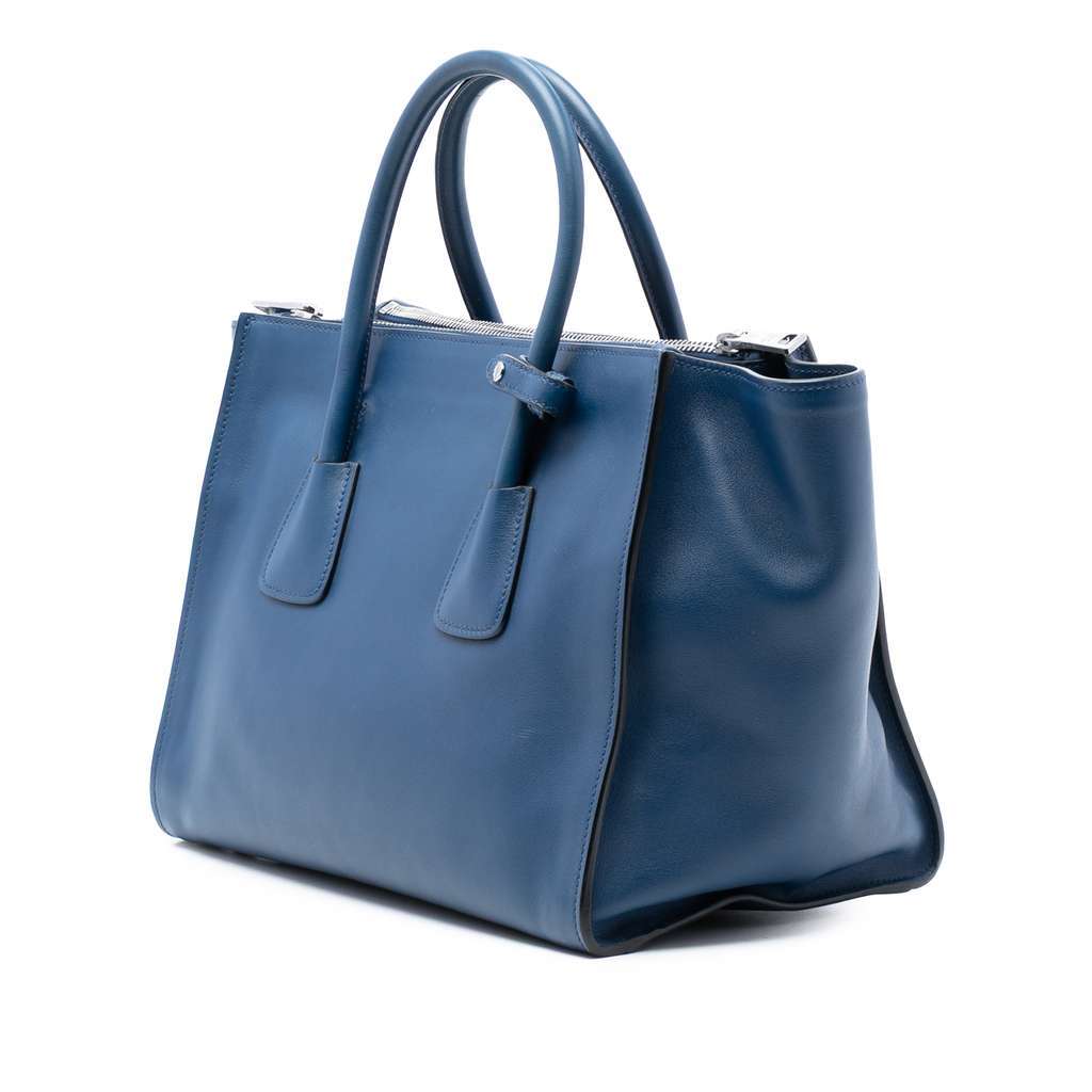 Prada Glace Calf Twin Pocket Double Handle Satchel Blue Leather Good condition - Back View