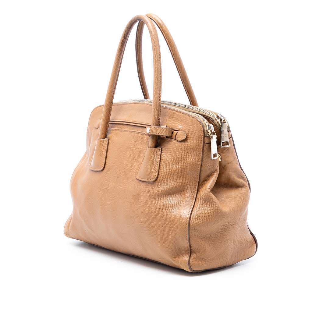 Prada Large Saffiano Cuir Double Zip Top Handle Bag Brown Leather Very good condition - Back View