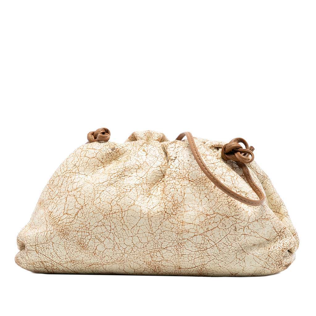 Bottega Veneta Crackled Calfskin The Mini Pouch Crossbody Brown Leather Very good - Front View