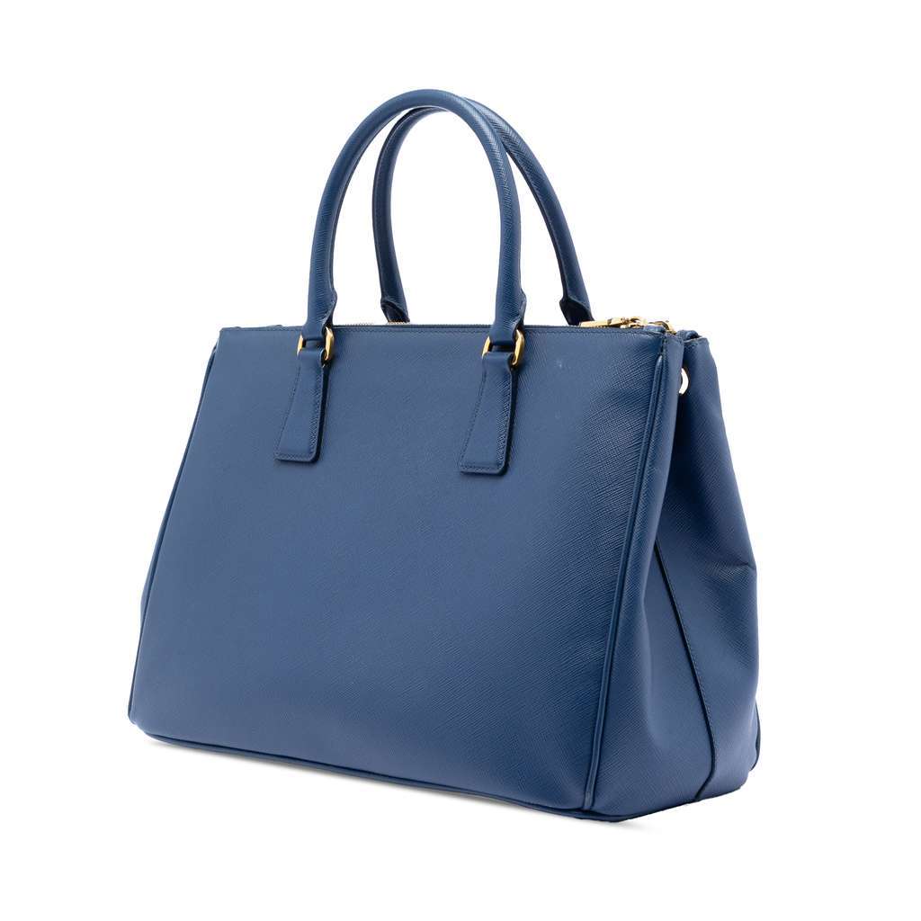 Prada Saffiano Lux Galleria Double Zip Front Pocket Satchel Blue Leather Very good - Back View