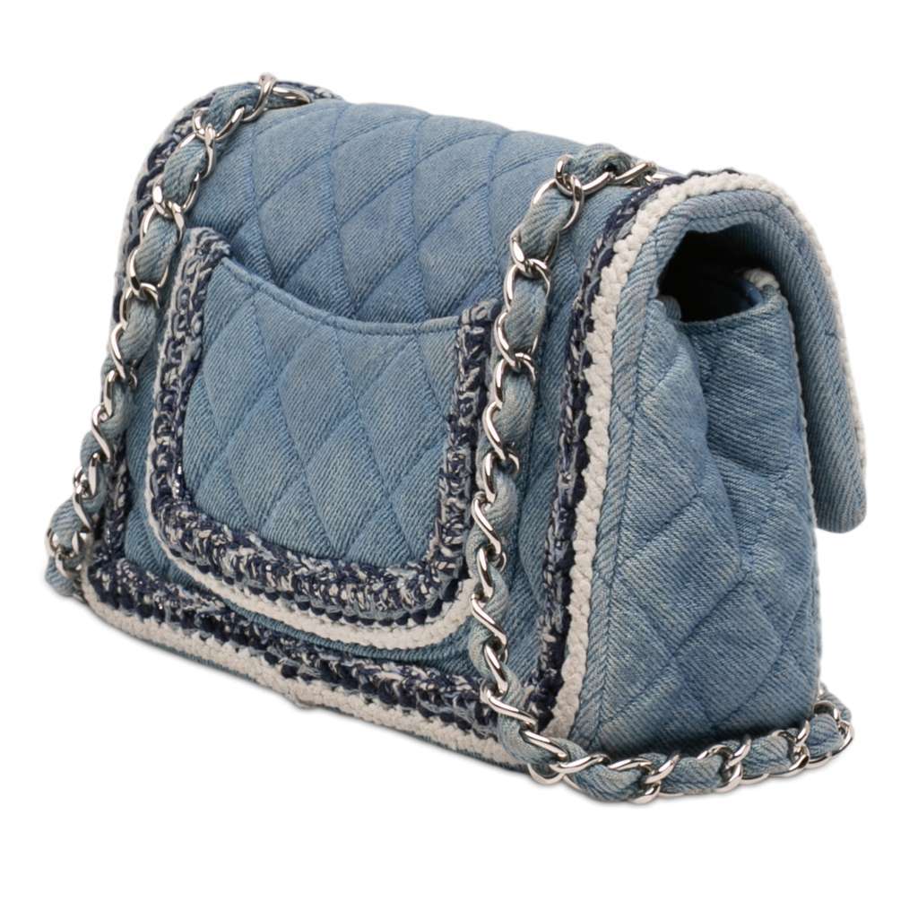 Chanel Mini Rectangular Classic Denim Braided Single Flap Blue Denim Very good condition - Back View