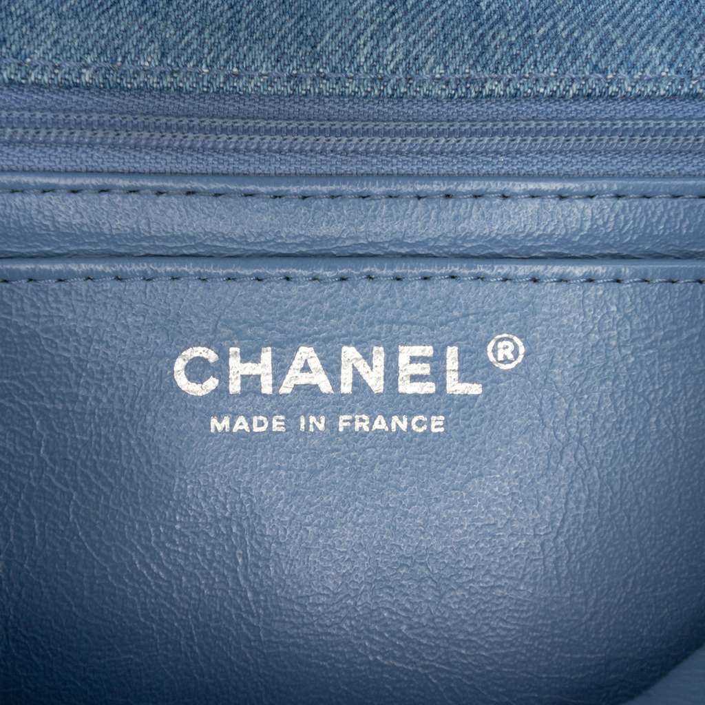 Chanel Mini Rectangular Classic Denim Braided Single Flap Blue Denim Very good condition - Box View