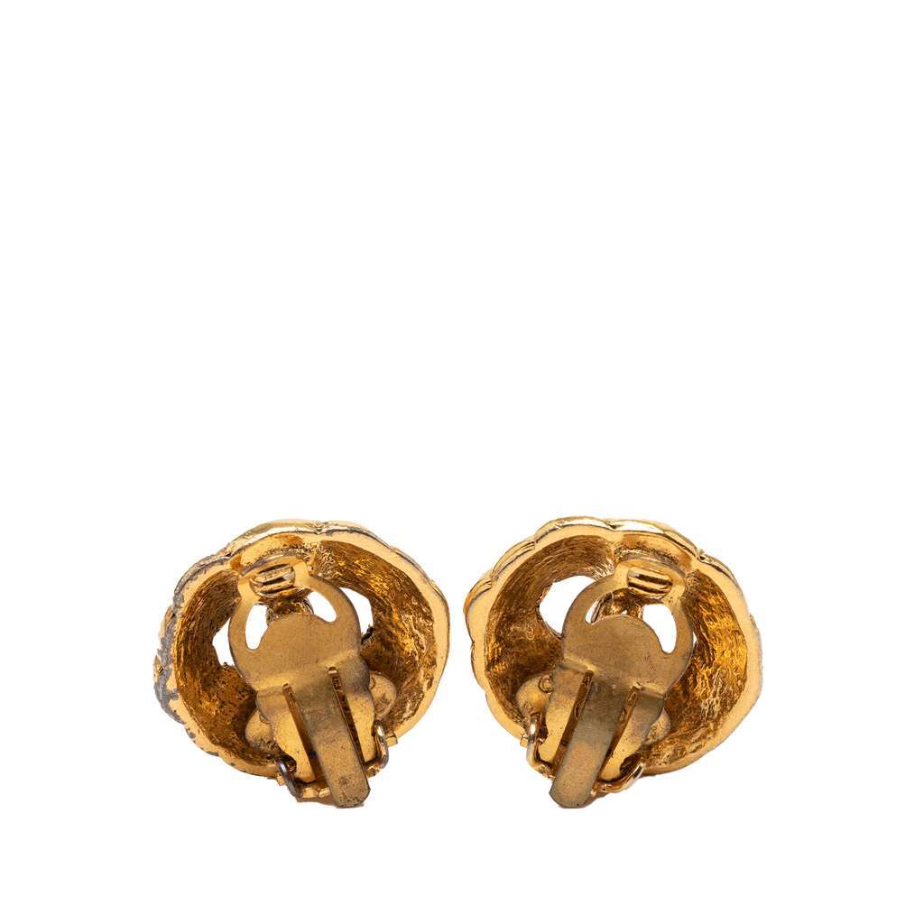 Chanel Gold Plated CC Hollow Round Clip On Earrings Gold Metal Very good - Back View