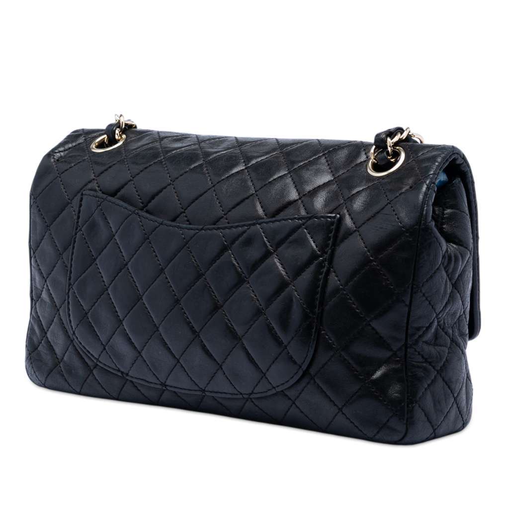 Chanel Medium Classic Lambskin Valentines Heart Charms Single Flap Black Leather Very good condition - Back View
