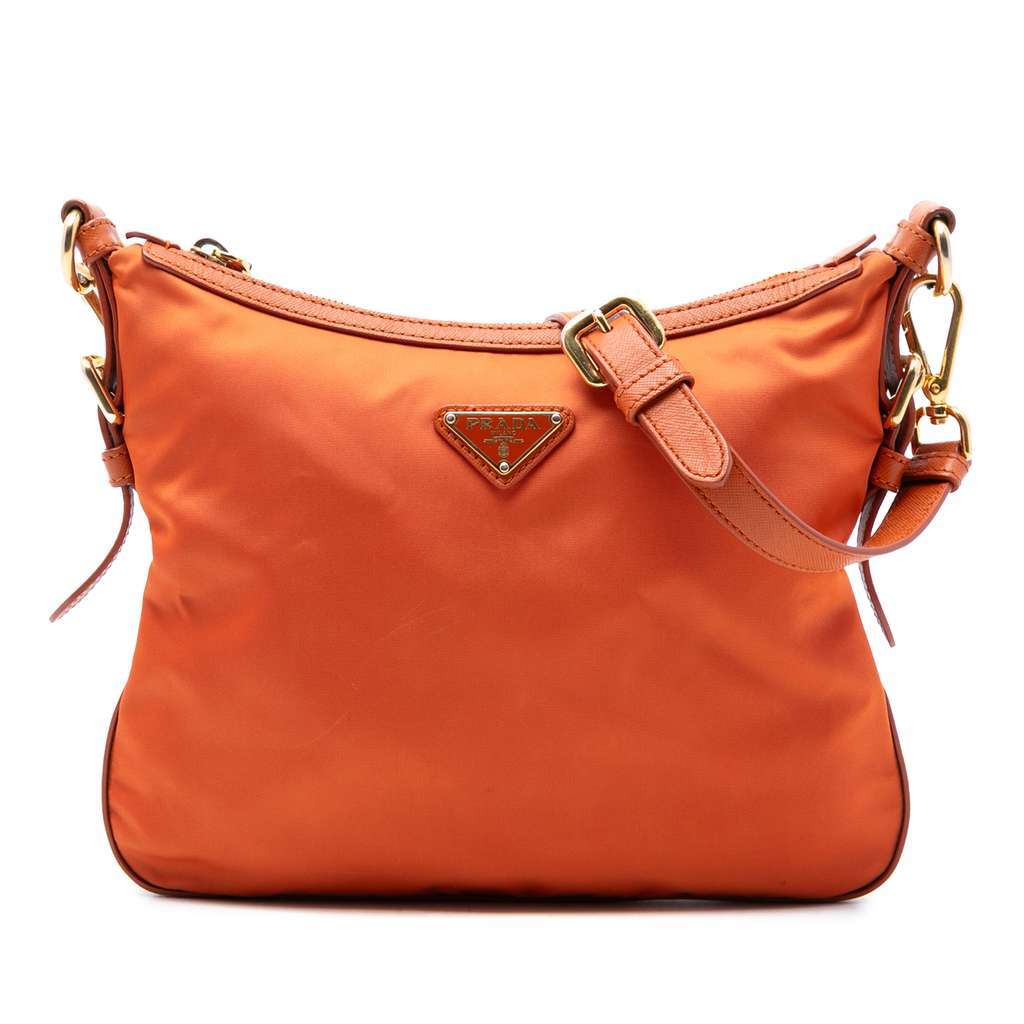 Prada Saffiano Trimmed Tessuto Zip Top Crossbody Orange Very good condition - Front View