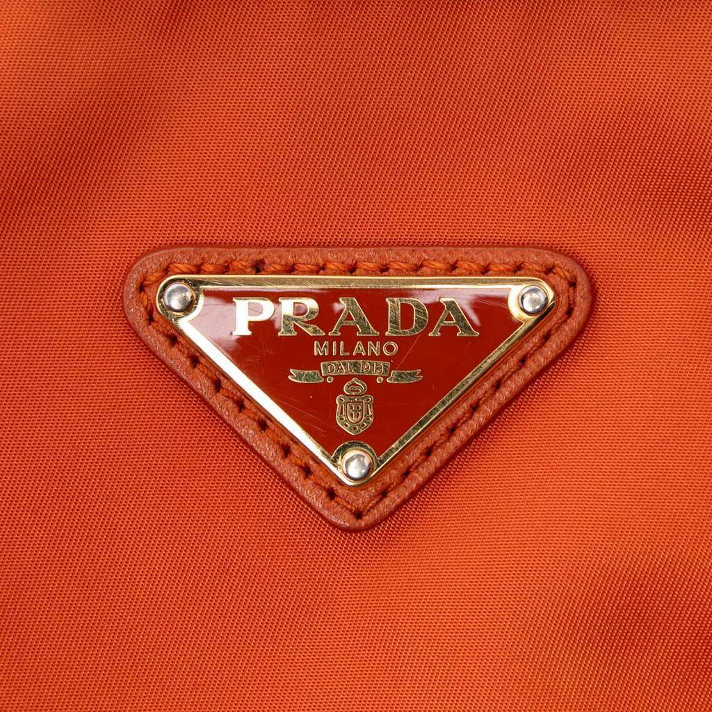 Prada Saffiano Trimmed Tessuto Zip Top Crossbody Orange Very good condition - Box View